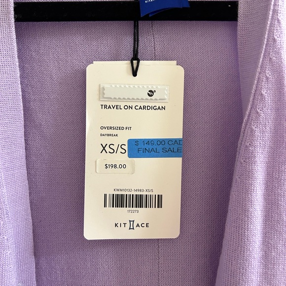 Kit and Ace On travel cardigan - cashmere. Brand new with tags. XS/S lavender. - Picture 2 of 3